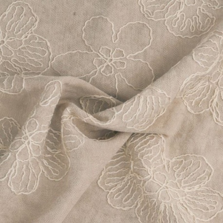 Tissu Viscose Polyamide Brodé Beige