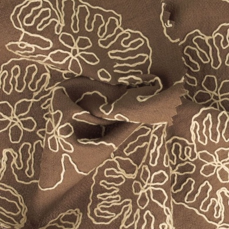 Tissu Viscose Polyamide Brodé Chocolat