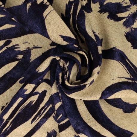 Tissu Viscose Lin Imprimé Digital Bleu