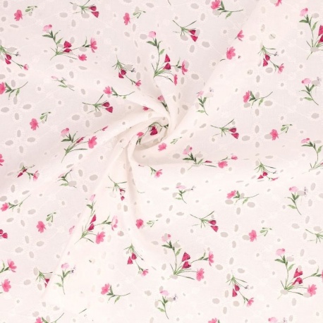 Tissu Broderie Coton Fleurs Rose 