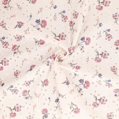 Tissu Broderie Coton Fleurs Rose Clair