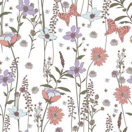 Tissu Cretonne Imprimée Herbier Mauve 