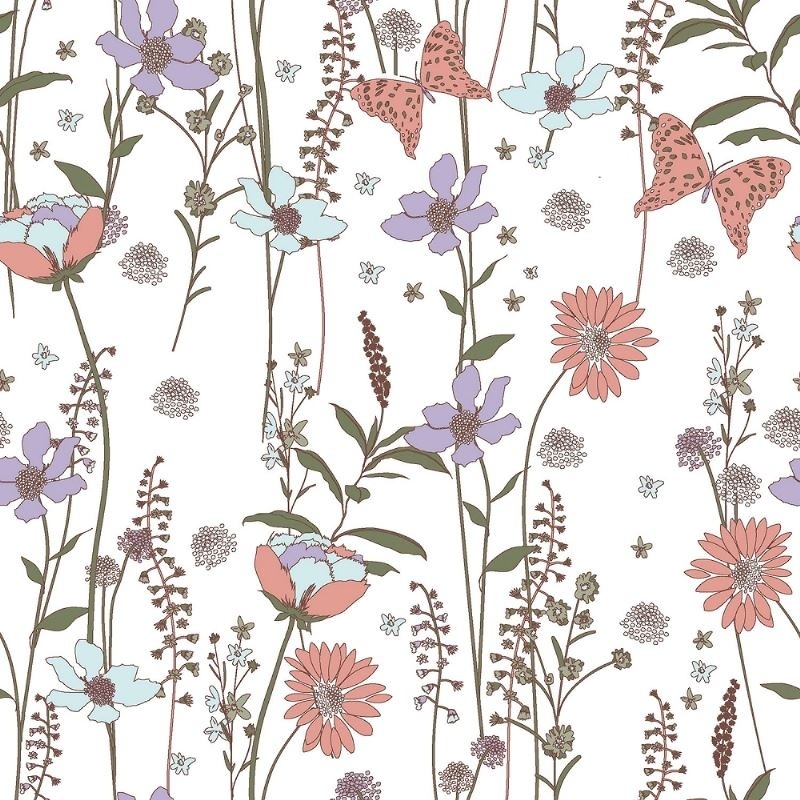 Tissu Cretonne Imprimée Herbier Mauve 