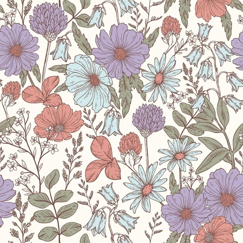 Tissu Cretonne Imprimée Fleurs Mauve