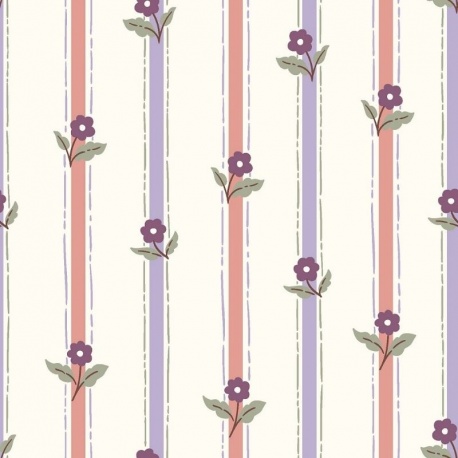 Tissu Cretonne Imprimée Rayures Mauve 