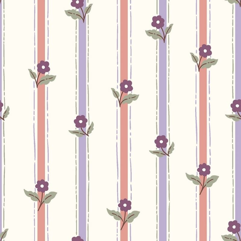 Tissu Cretonne Imprimée Rayures Mauve 