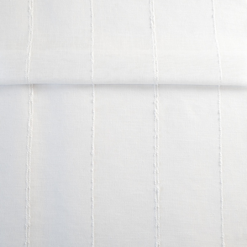 Tissu Etamine Rayée Onega Fil Chenillé Blanc 
