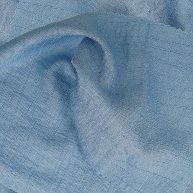 Tissu Uni Aspect Froissé Bleu 