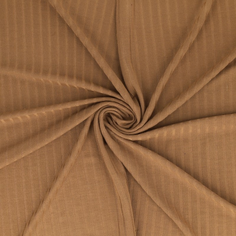 Tissu Jersey Côtelé Uni Beige Foncé 