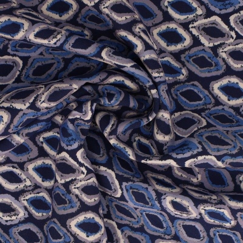 Tissu Popeline De Viscose Imprimée Losange Bleu