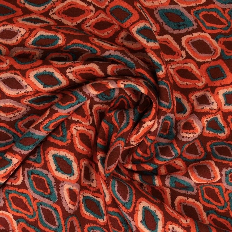 Tissu Popeline De Viscose Imprimée Losange Orange