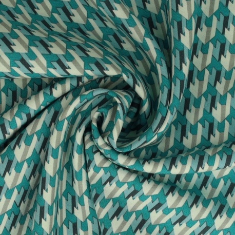 Tissu Popeline De Viscose Imprimée Abstrait Vert