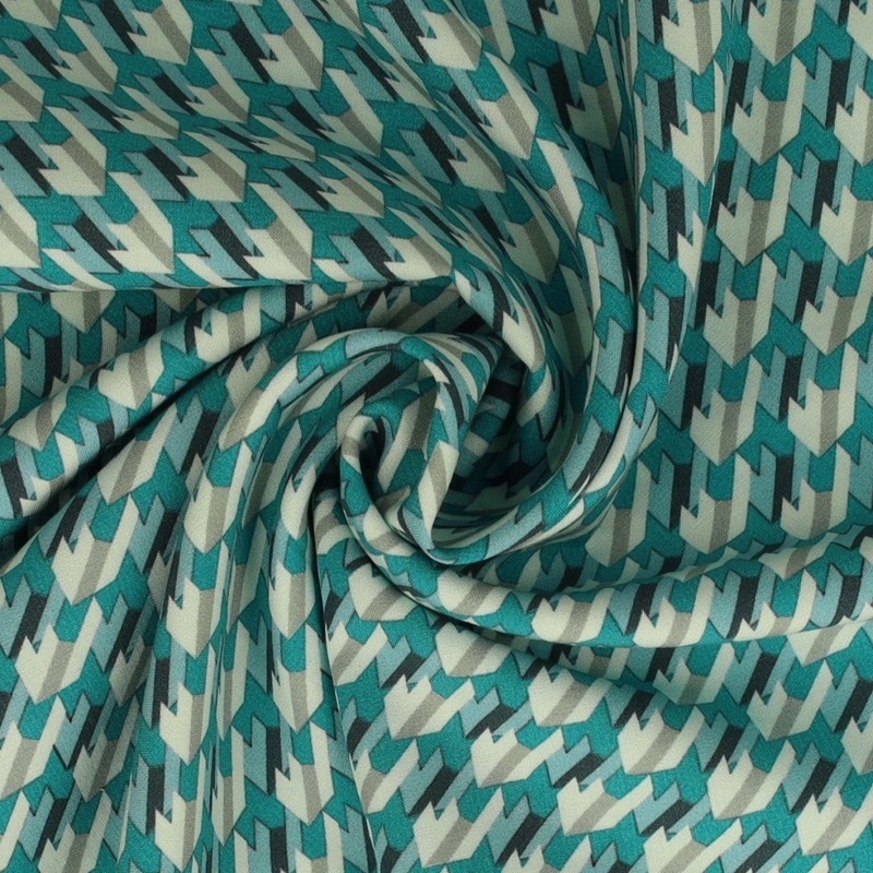 Tissu Popeline De Viscose Imprimée Abstrait Vert