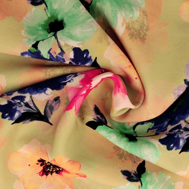 Tissu Popeline De Viscose Imprimée Floral Multico
