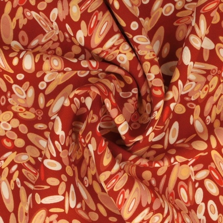 Tissu Popeline De Viscose Imprimée Abstrait Orange