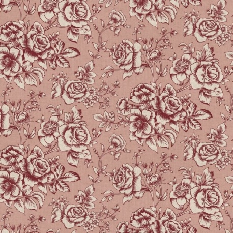 Tissu Elegant Rose Bloom Lie de Vin Fond Coloris Lin