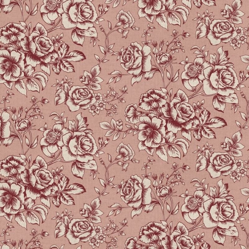 Tissu Elegant Rose Bloom Lie de Vin Fond Coloris Lin
