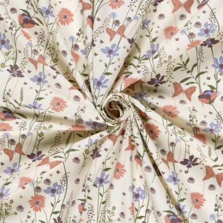 Tissu Cretonne Imprimée Herbier Mauve 