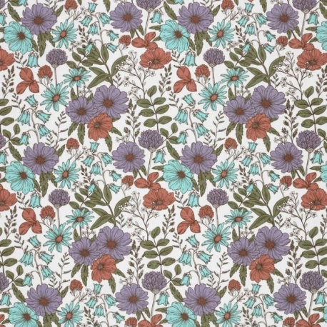 Tissu Cretonne Imprimée Fleurs Mauve