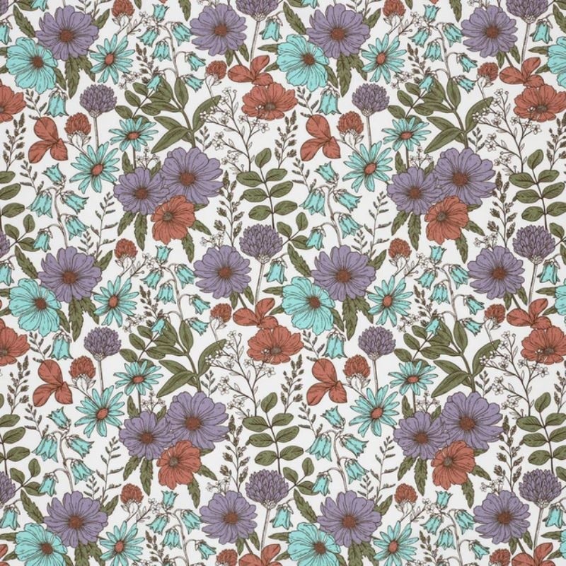 Tissu Cretonne Imprimée Fleurs Mauve