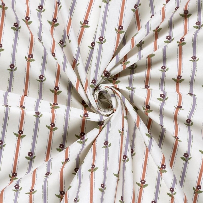 Tissu Cretonne Imprimée Rayures Mauve 