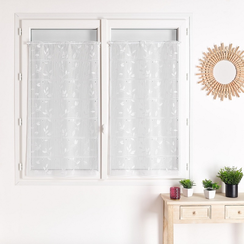 Tissu Modulable Maille Feuille Blanc Largeur 90cm 