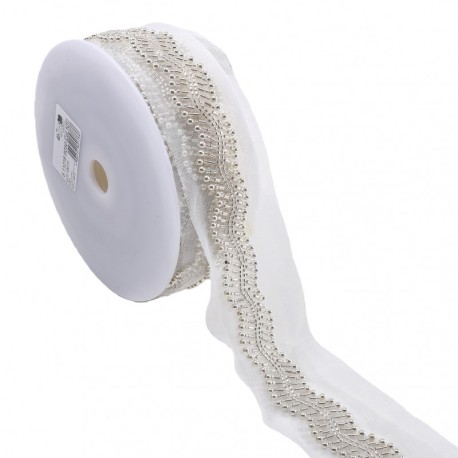 Galon perles brodees sur voile