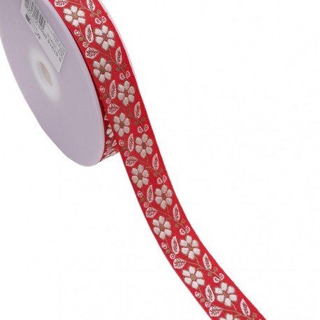 Galon jacquard fleurs et feuilles