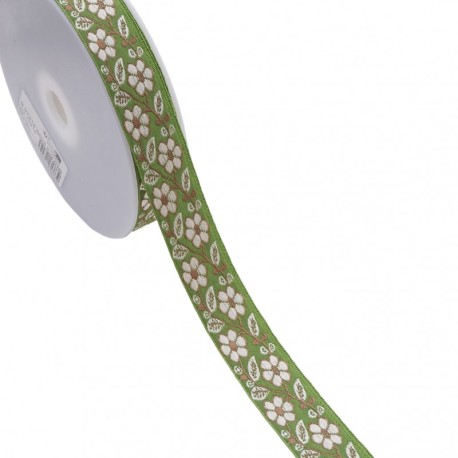 Galon jacquard fleurs et feuilles