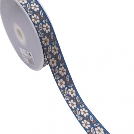 Galon jacquard fleurs et feuilles