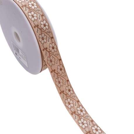 Galon jacquard fleurs et feuilles
