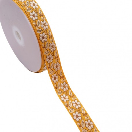 Galon jacquard fleurs et feuilles