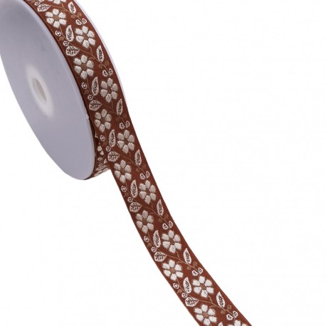 Galon jacquard fleurs et feuilles