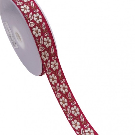 Galon jacquard fleurs et feuilles