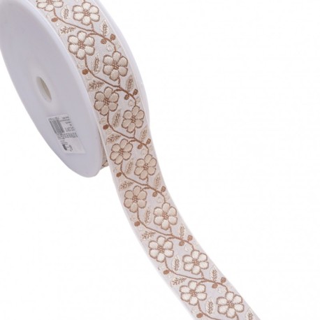 Galon jacquard fleurs et feuilles
