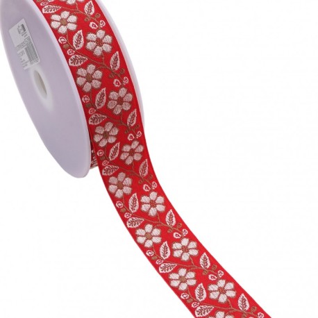 Galon jacquard fleurs et feuilles