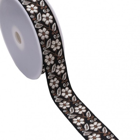 Galon jacquard fleurs et feuilles