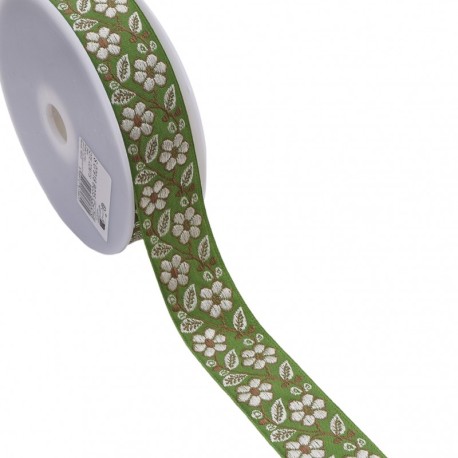 Galon jacquard fleurs et feuilles