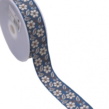 Galon jacquard fleurs et feuilles