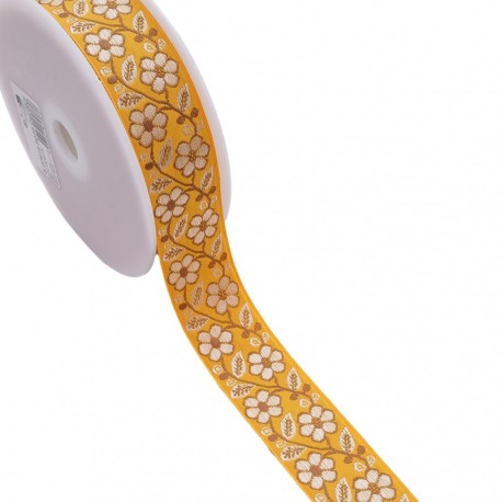 Galon jacquard fleurs et feuilles