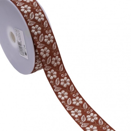 Galon jacquard fleurs et feuilles