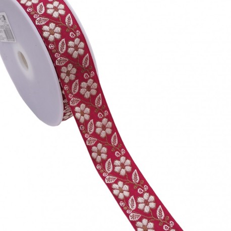 Galon jacquard fleurs et feuilles