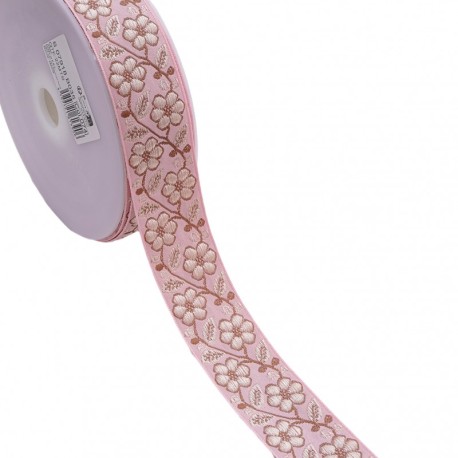 Galon jacquard fleurs et feuilles