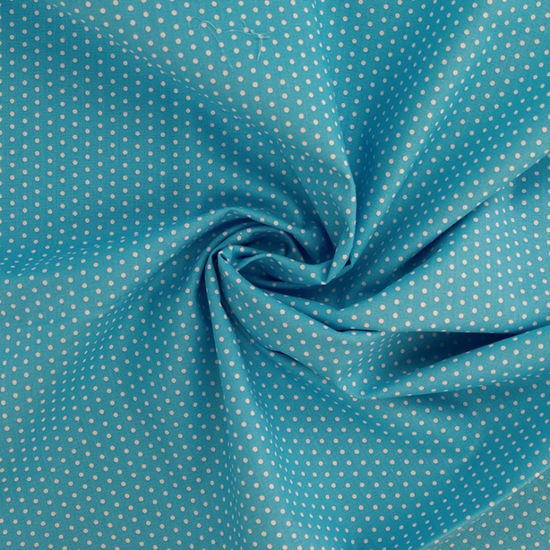Tissu Coton Imprimé Pois Bleu Turquoise