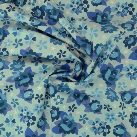 Tissu Coton Imprimé Fleur Bleu