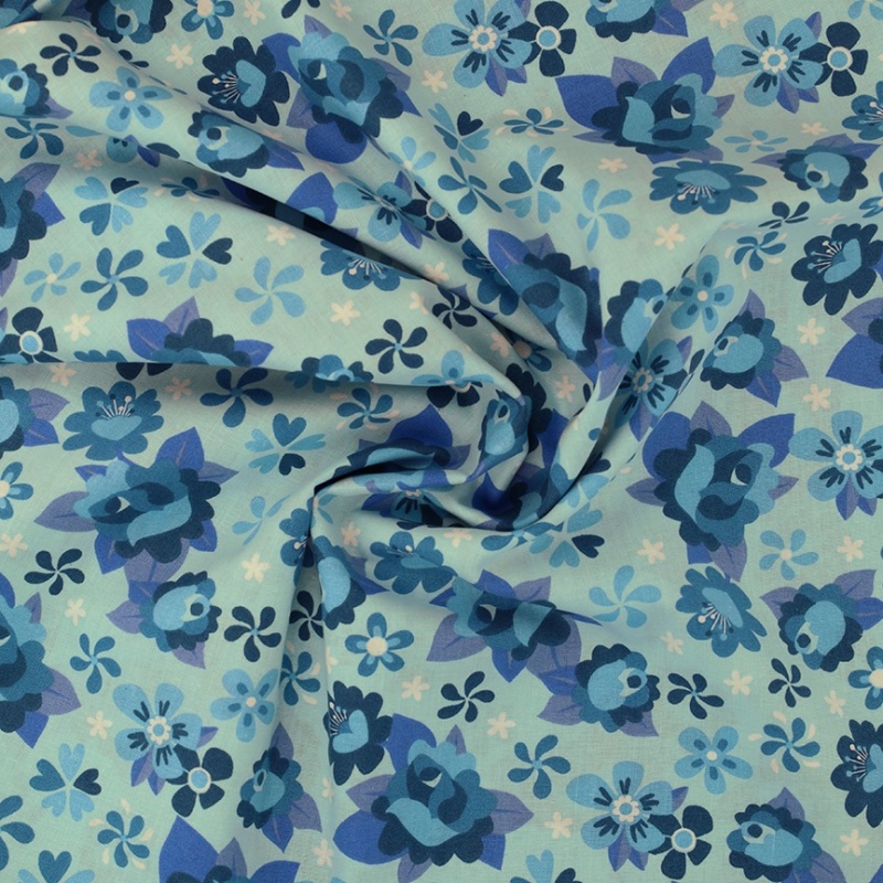 Tissu Coton Imprimé Fleur Bleu