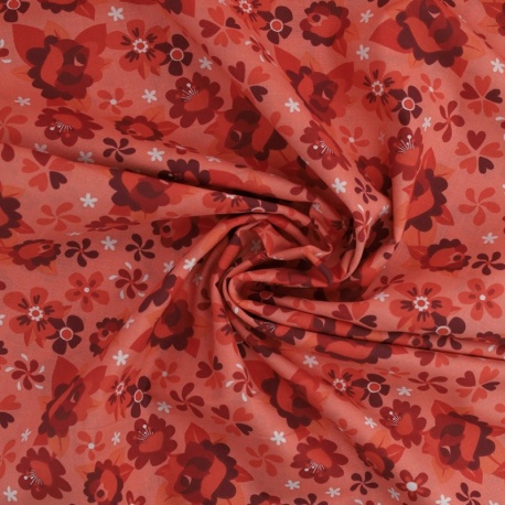 Tissu Coton Imprimé Fleur Rouge