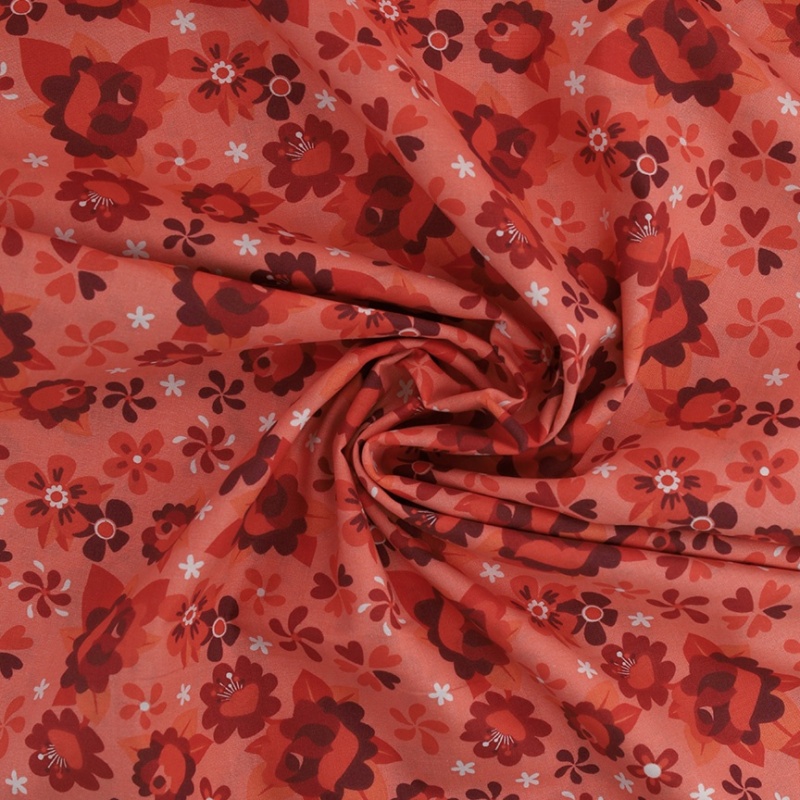 Tissu Coton Imprimé Fleur Rouge