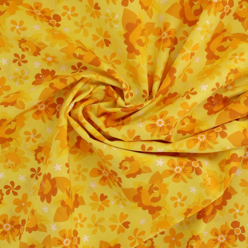 Tissu Coton Imprimé Fleur Jaune