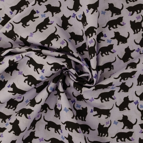 Tissu Coton Imprimé Chat Noir